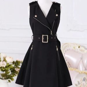 Little Black Dress | Women Skater Office School Dress with Adjustable Belt